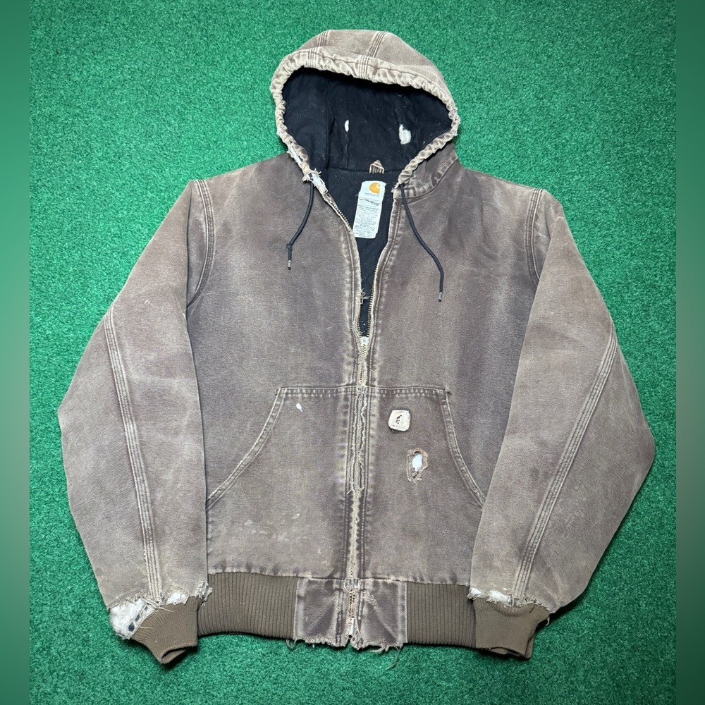 Carhartt J130 Duck Active Brown Grunge Distressed Large Jacket Boxy 27x29